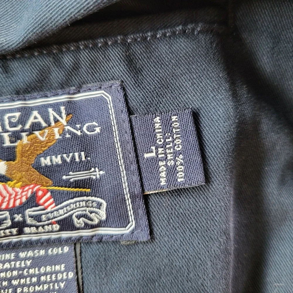 American Living Mens Navy Blue Cotton Twill 3-Button Blazer Nautical Crest L